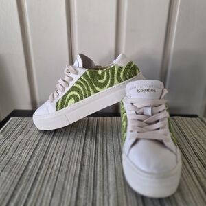 Ibiza Platform Soludos Sneakers Psychedelic Spiral Green White Size 6.5
